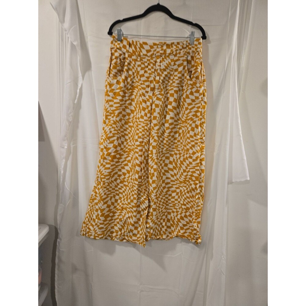 Free People Yellow Optical Check Wide Leg Pants Size 12